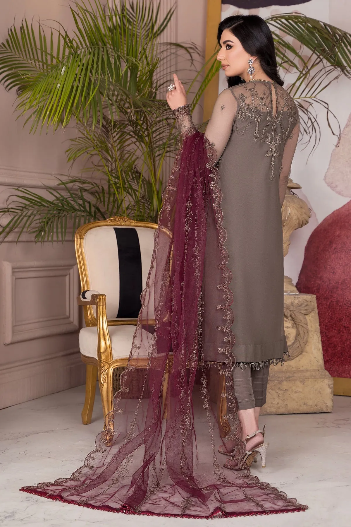 Brown Pakistani Kameez in Capri Style Party Wear