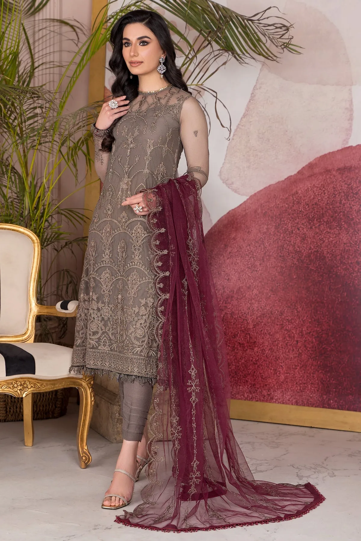 Brown Pakistani Kameez in Capri Style Party Wear