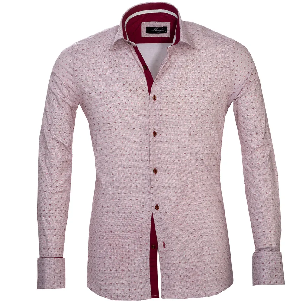 Burgandy And White Polka Dots Mens Slim Fit Designer French Cuff Shirt
