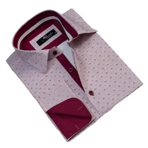 Burgandy And White Polka Dots Mens Slim Fit Designer French Cuff Shirt