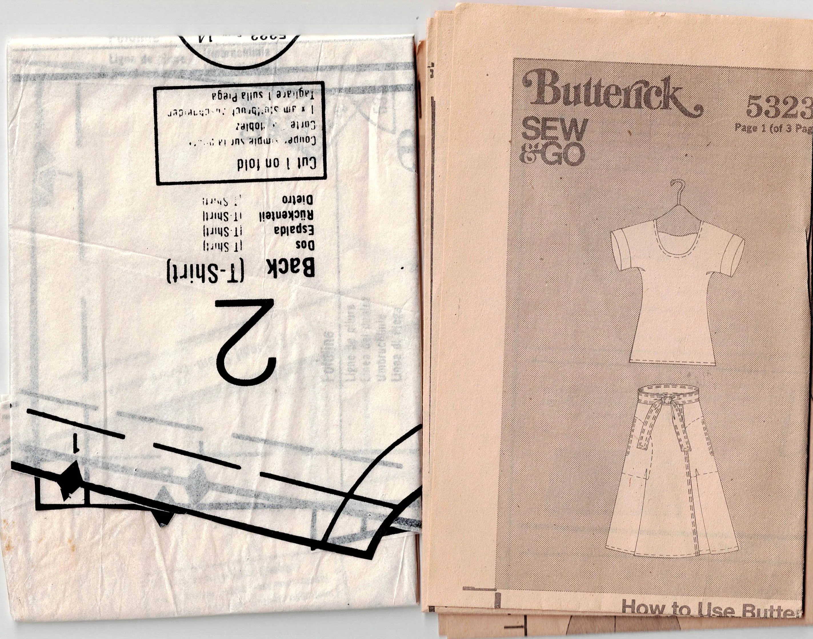 Butterick 5323 EASY Womens Stretch T Shirt & Wrap Skirt with Pockets 1970s Vintage Sewing Pattern Size 14 Bust 36 inches