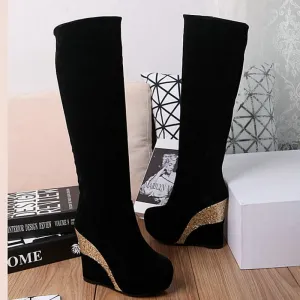 Calf Boots Women Flock Boots Black Snow Boots