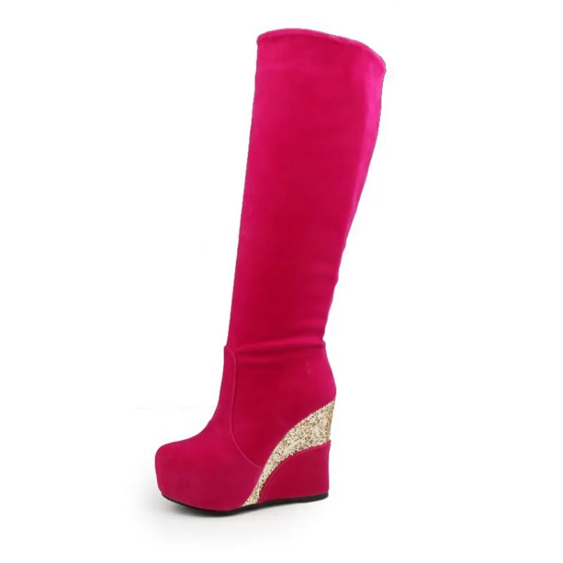 Calf Boots Women Flock Boots Black Snow Boots