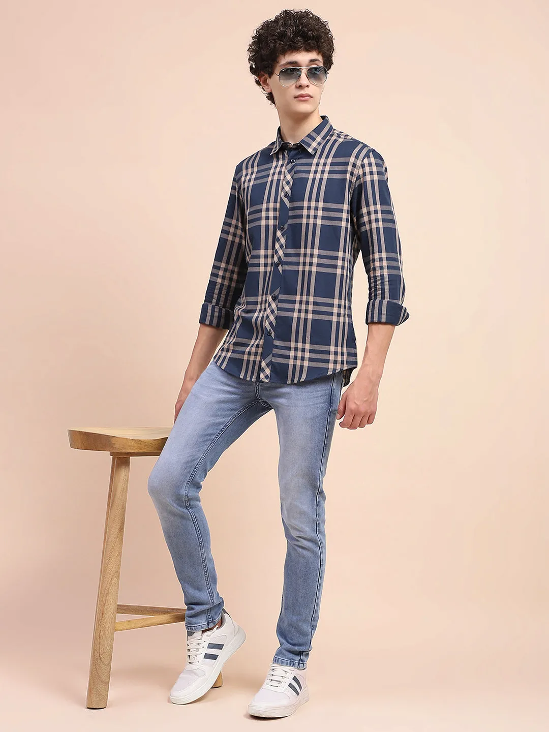 Camla Barcelona Chequered Blue Regular Shirt