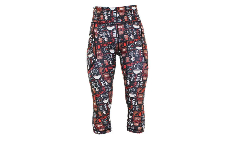Capri Coffee Morning leggings with pockets