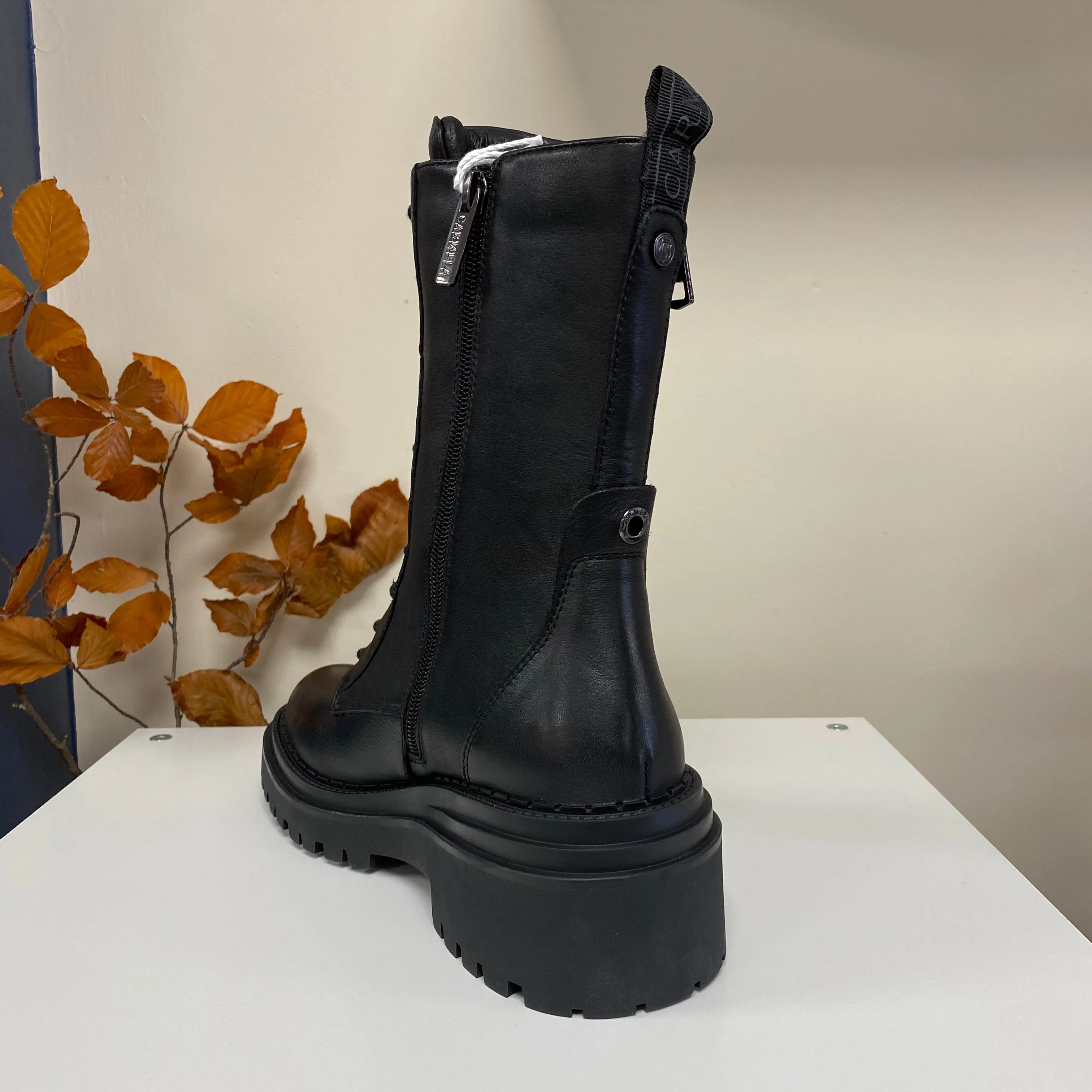 Carmela Black Leather Biker Boots