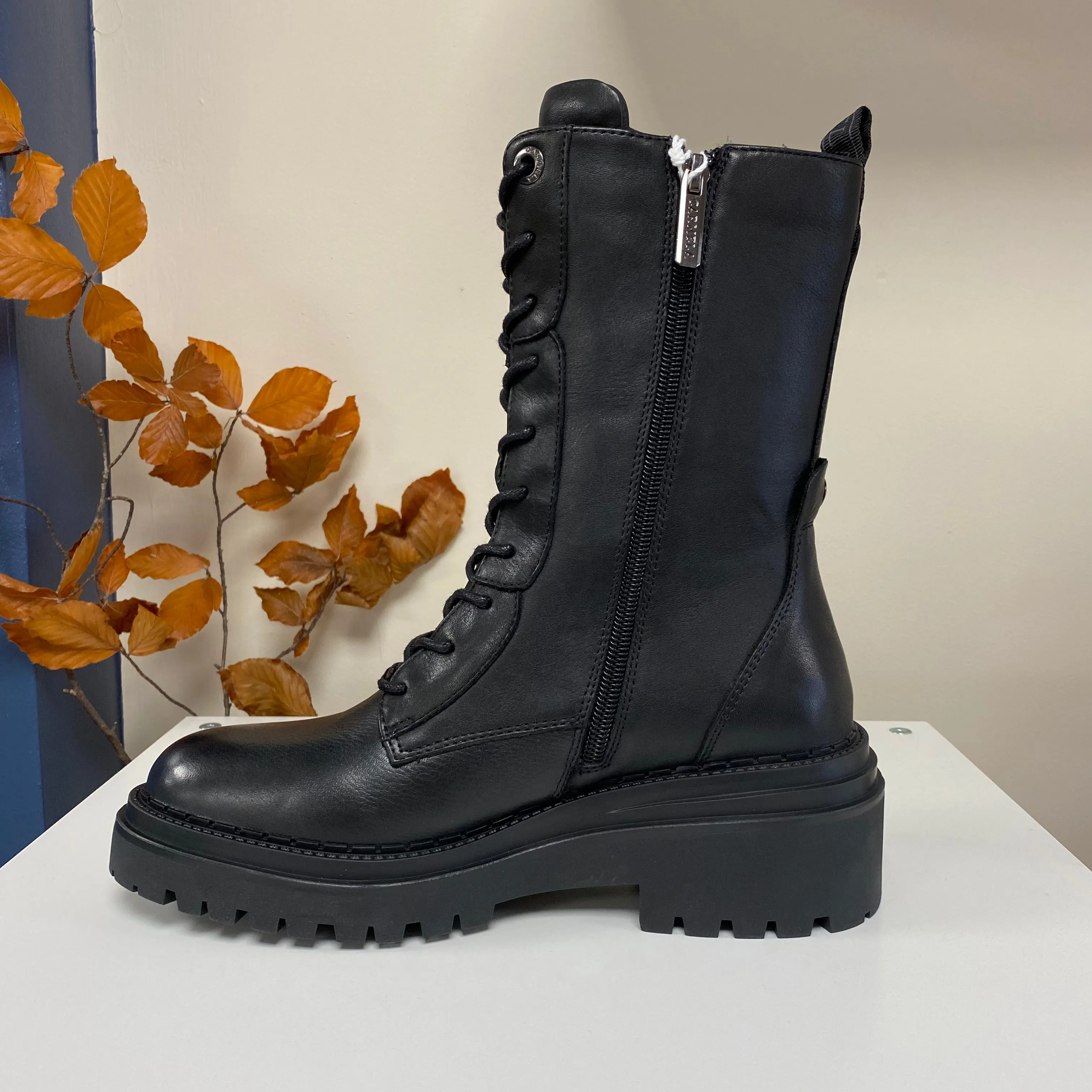 Carmela Black Leather Biker Boots