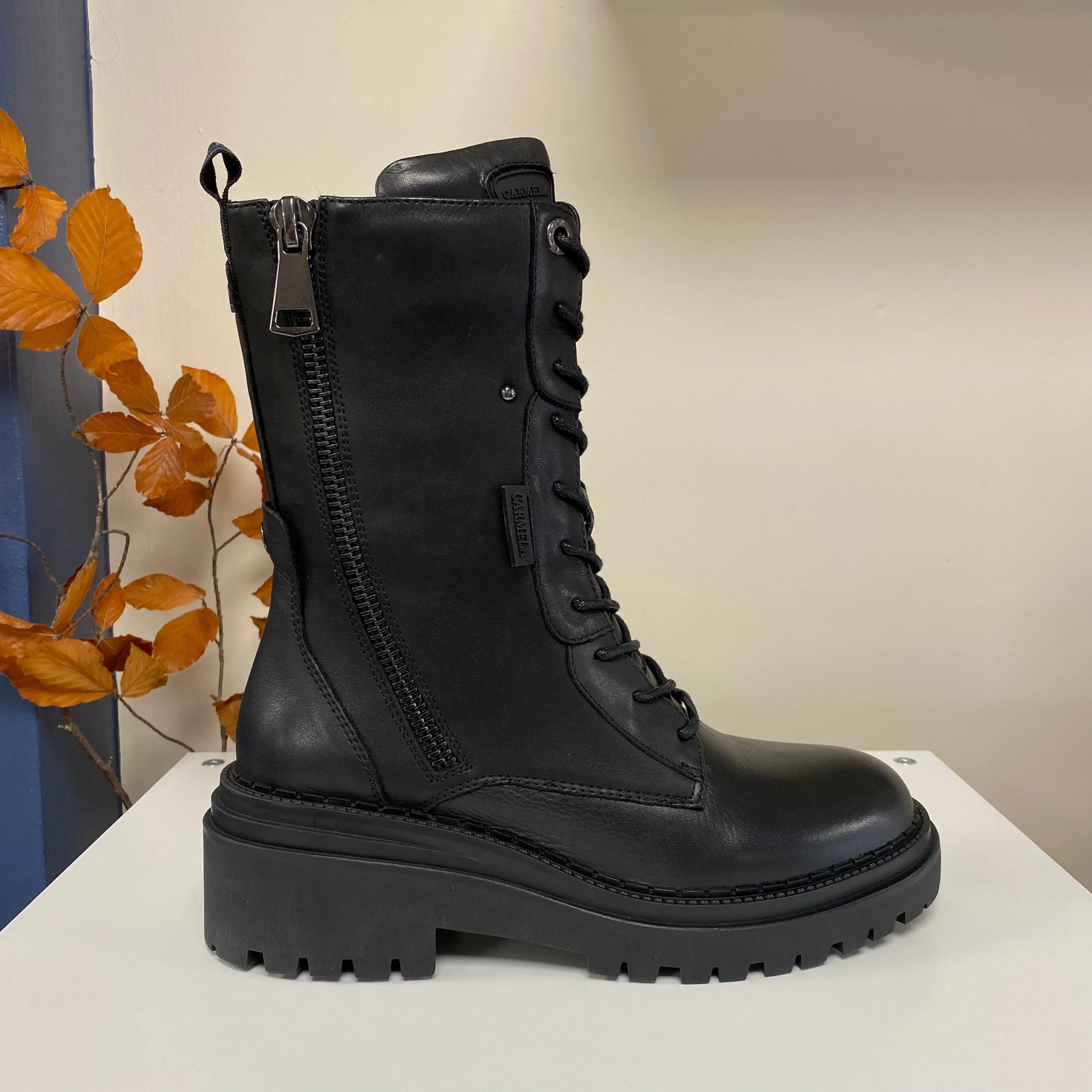 Carmela Black Leather Biker Boots