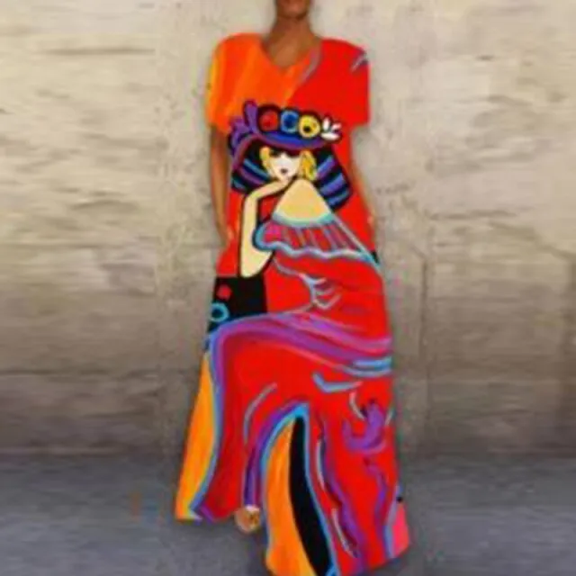 Cartoon Print Party Pocket Maxi Dress
