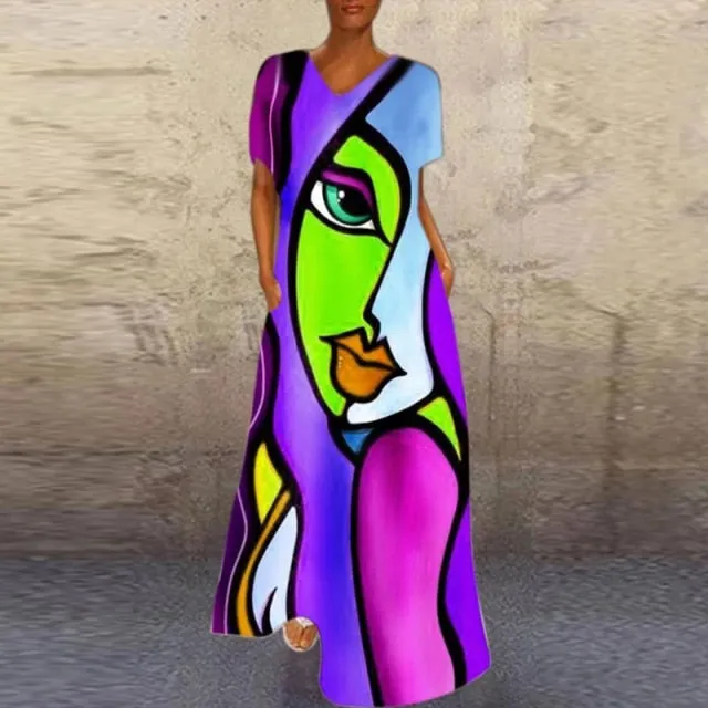 Cartoon Print Party Pocket Maxi Dress