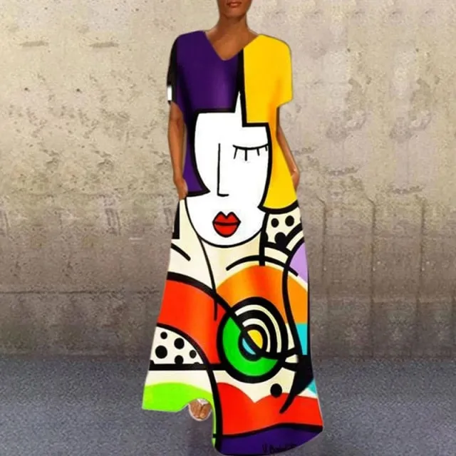 Cartoon Print Party Pocket Maxi Dress