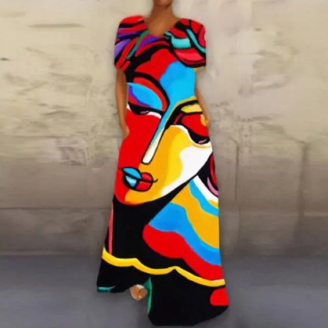 Cartoon Print Party Pocket Maxi Dress