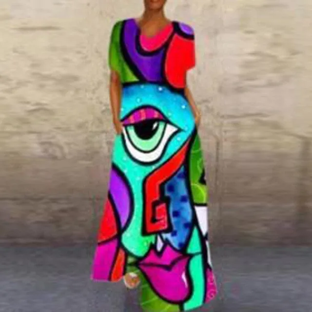 Cartoon Print Party Pocket Maxi Dress