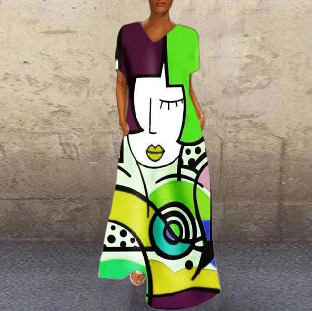 Cartoon Print Party Pocket Maxi Dress