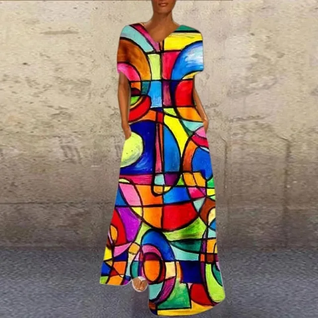 Cartoon Print Party Pocket Maxi Dress