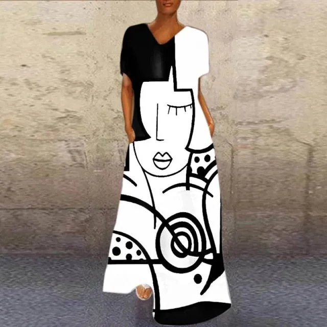 Cartoon Print Party Pocket Maxi Dress