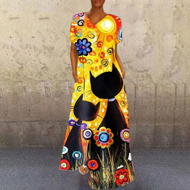 Cartoon Print Party Pocket Maxi Dress