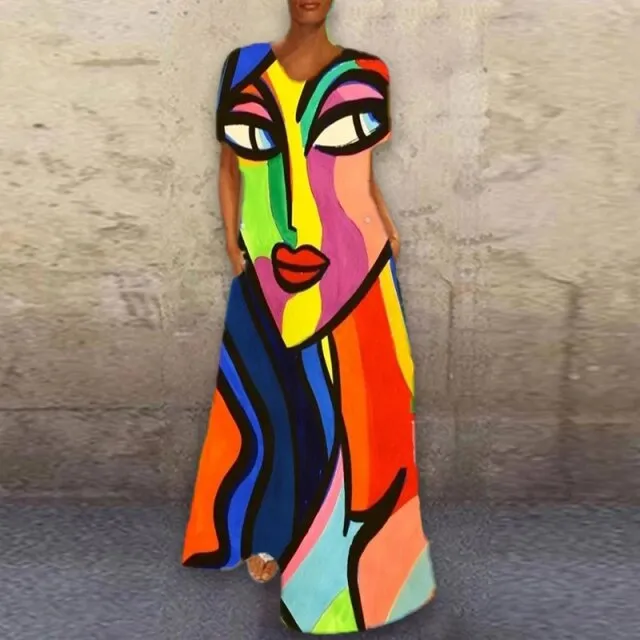 Cartoon Print Party Pocket Maxi Dress