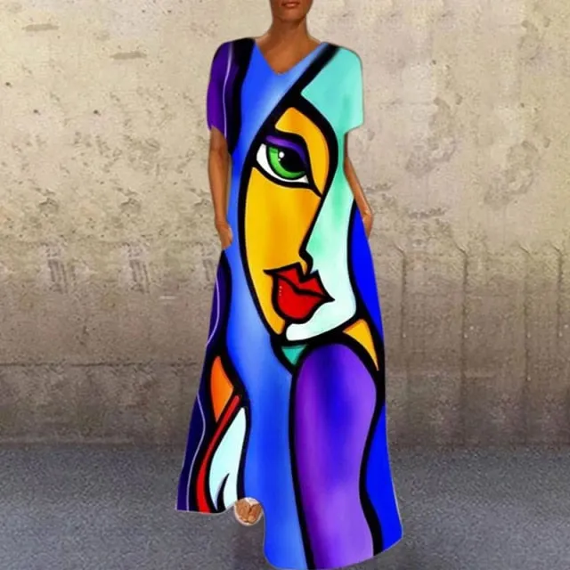 Cartoon Print Party Pocket Maxi Dress