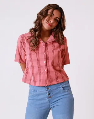 Checked Short Sleeves Cropped Shirt