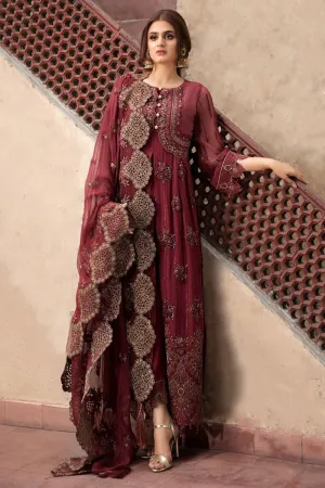 Chiffon Party Outfit in Maroon Color - Beautiful Pakistani Designer Dress Premium Party Wear - Pakistani Wedding Party Dresses #M0035