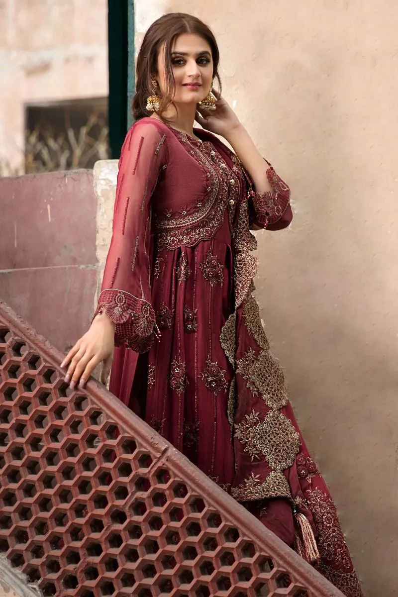 Chiffon Party Outfit in Maroon Color - Beautiful Pakistani Designer Dress Premium Party Wear - Pakistani Wedding Party Dresses #M0035