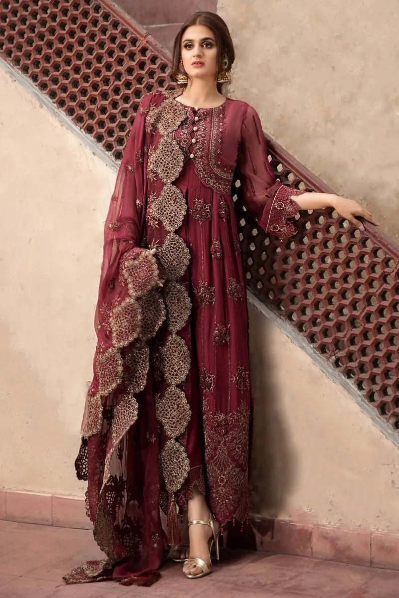 Chiffon Party Outfit in Maroon Color - Beautiful Pakistani Designer Dress Premium Party Wear - Pakistani Wedding Party Dresses #M0035