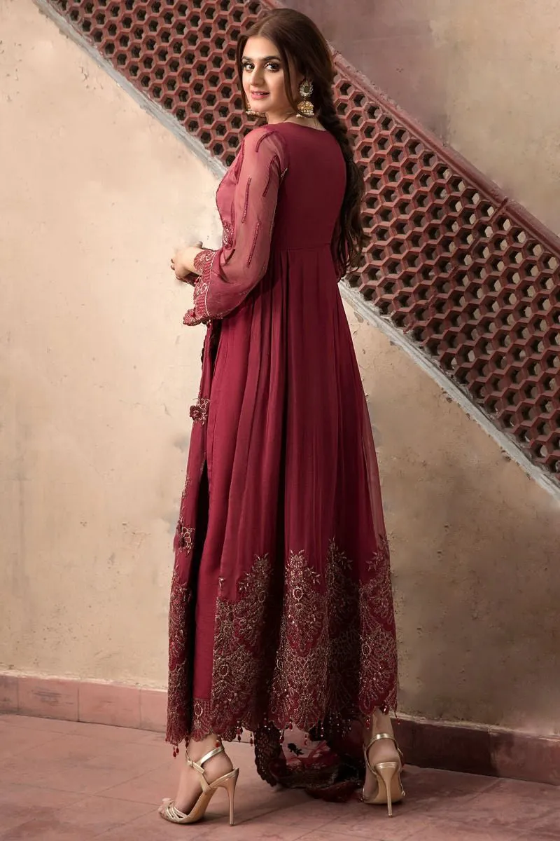 Chiffon Party Outfit in Maroon Color - Beautiful Pakistani Designer Dress Premium Party Wear - Pakistani Wedding Party Dresses #M0035