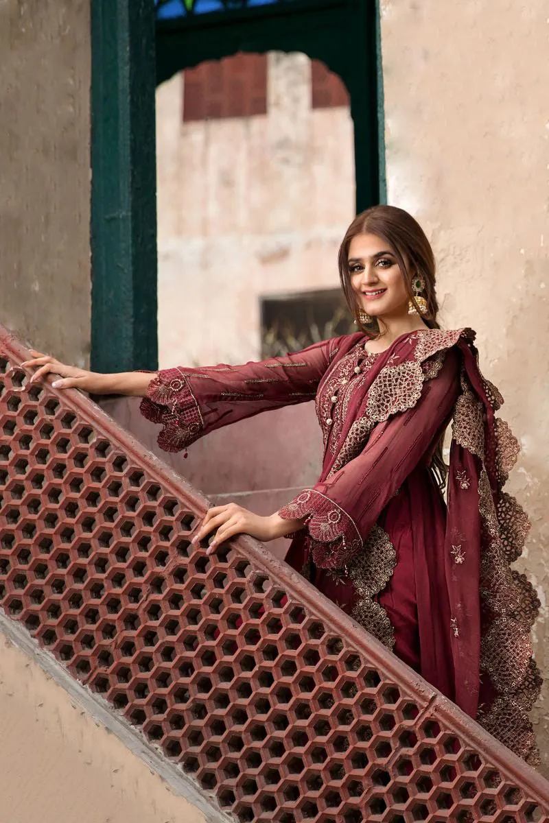 Chiffon Party Outfit in Maroon Color - Beautiful Pakistani Designer Dress Premium Party Wear - Pakistani Wedding Party Dresses #M0035