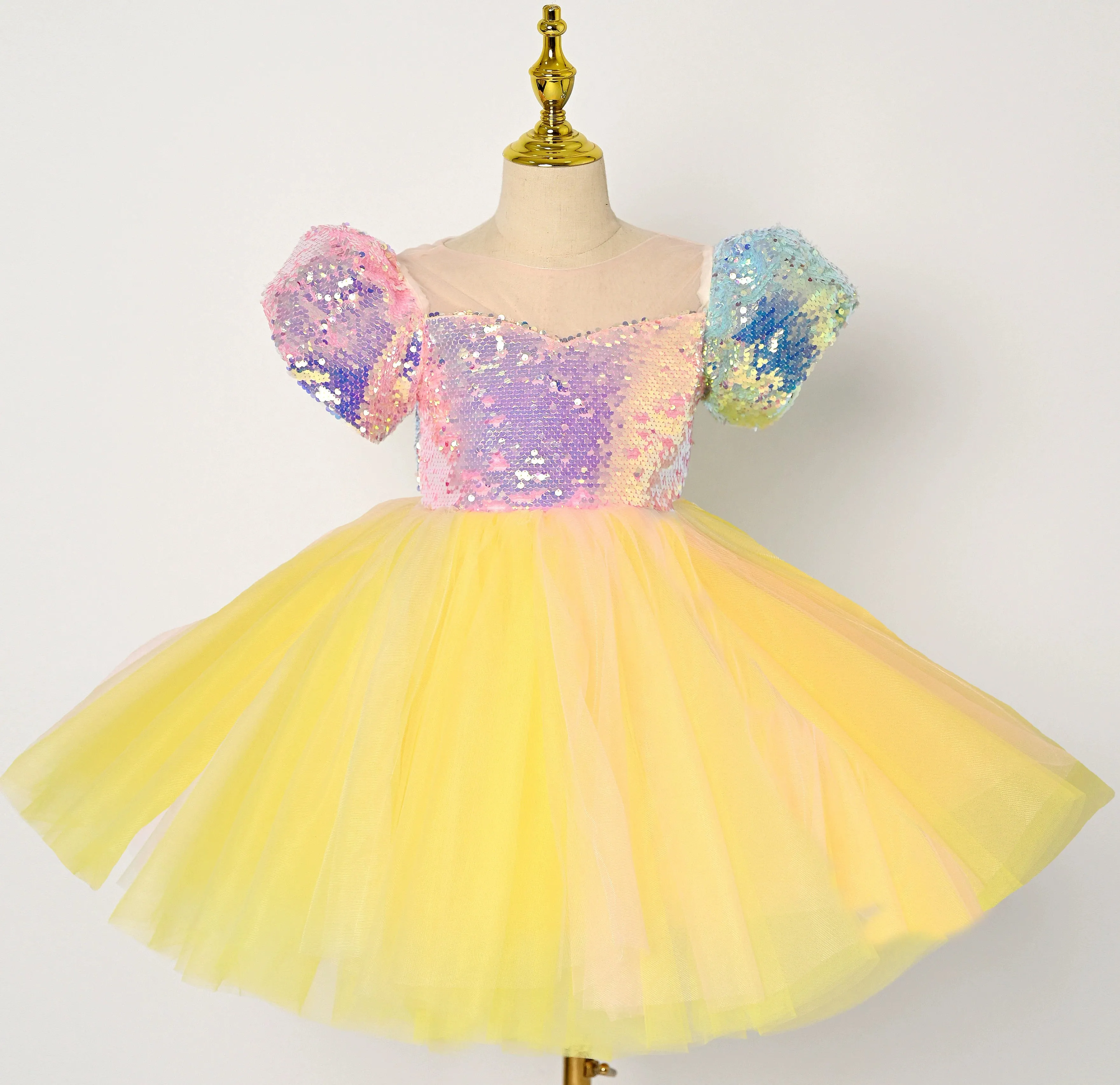 Children colorful yellow sequin tutu skirts ballet jazz dance dresses kindergarten princess choir modern dance costume party dres up skirt