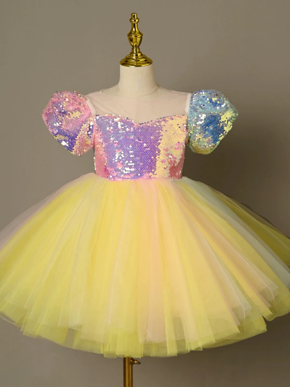 Children colorful yellow sequin tutu skirts ballet jazz dance dresses kindergarten princess choir modern dance costume party dres up skirt