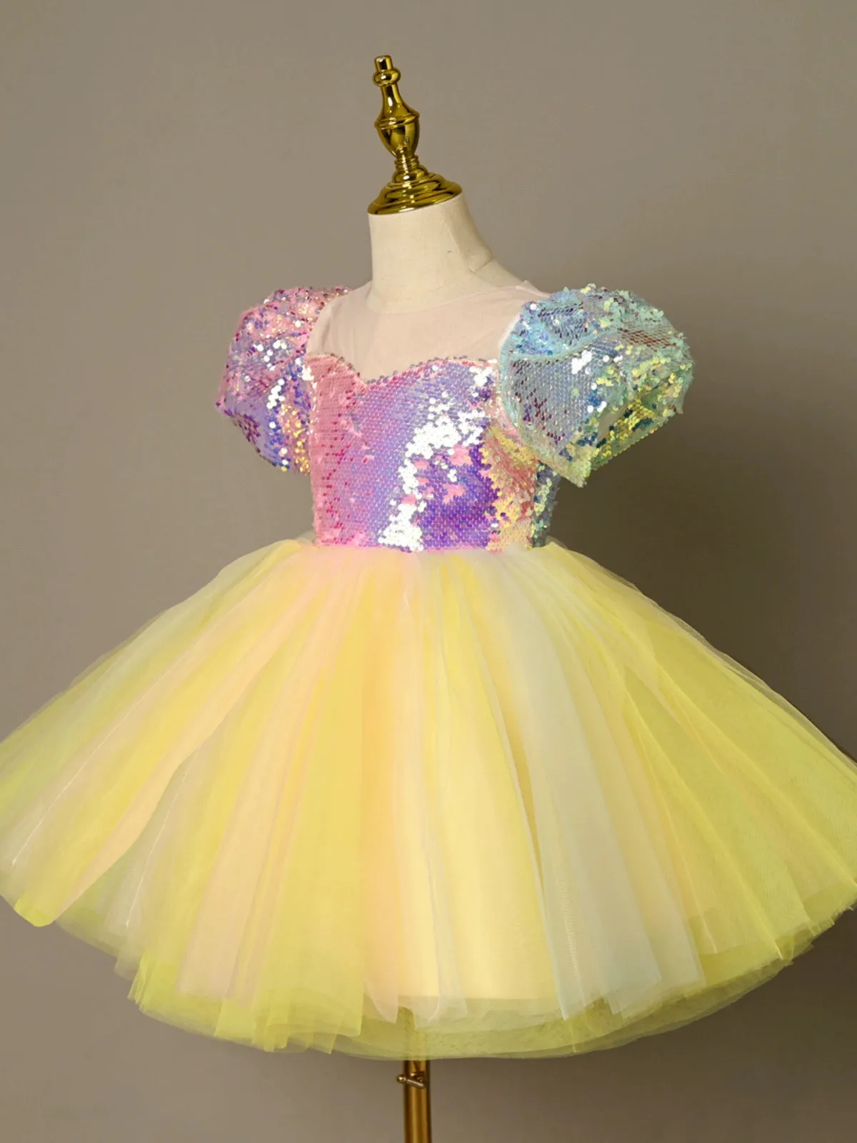 Children colorful yellow sequin tutu skirts ballet jazz dance dresses kindergarten princess choir modern dance costume party dres up skirt