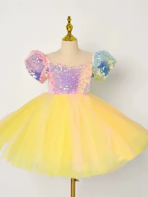 Children colorful yellow sequin tutu skirts ballet jazz dance dresses kindergarten princess choir modern dance costume party dres up skirt