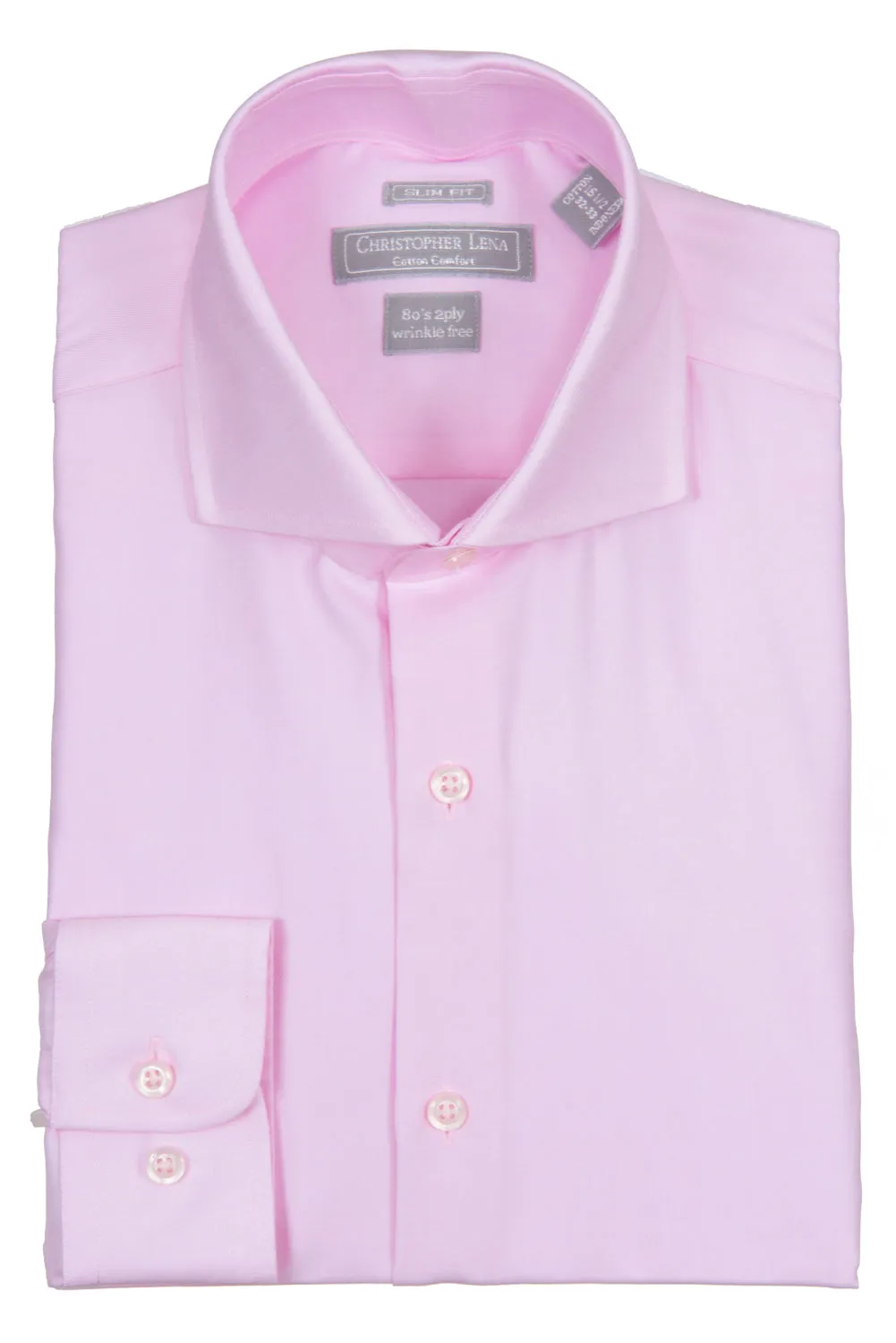 Christopher Lena - Blue -Dress Shirt - 100% Cotton - 80's 2-ply - Wrinkle Free - Slim Fit