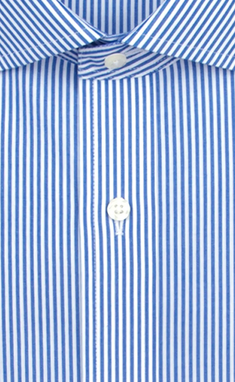 Classic Fit Blue Bengal Stripe English Spread Collar Supima® Cotton Non-Iron broadcloth Dress Shirt (B/T)