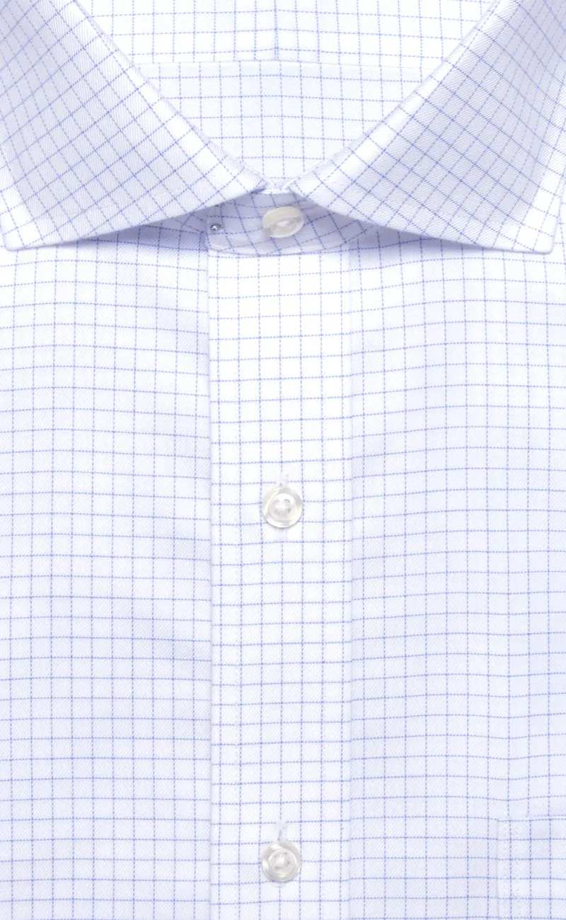 Classic Fit Blue Check English Spread Collar Supima® Cotton Non-Iron Twill Dress Shirt