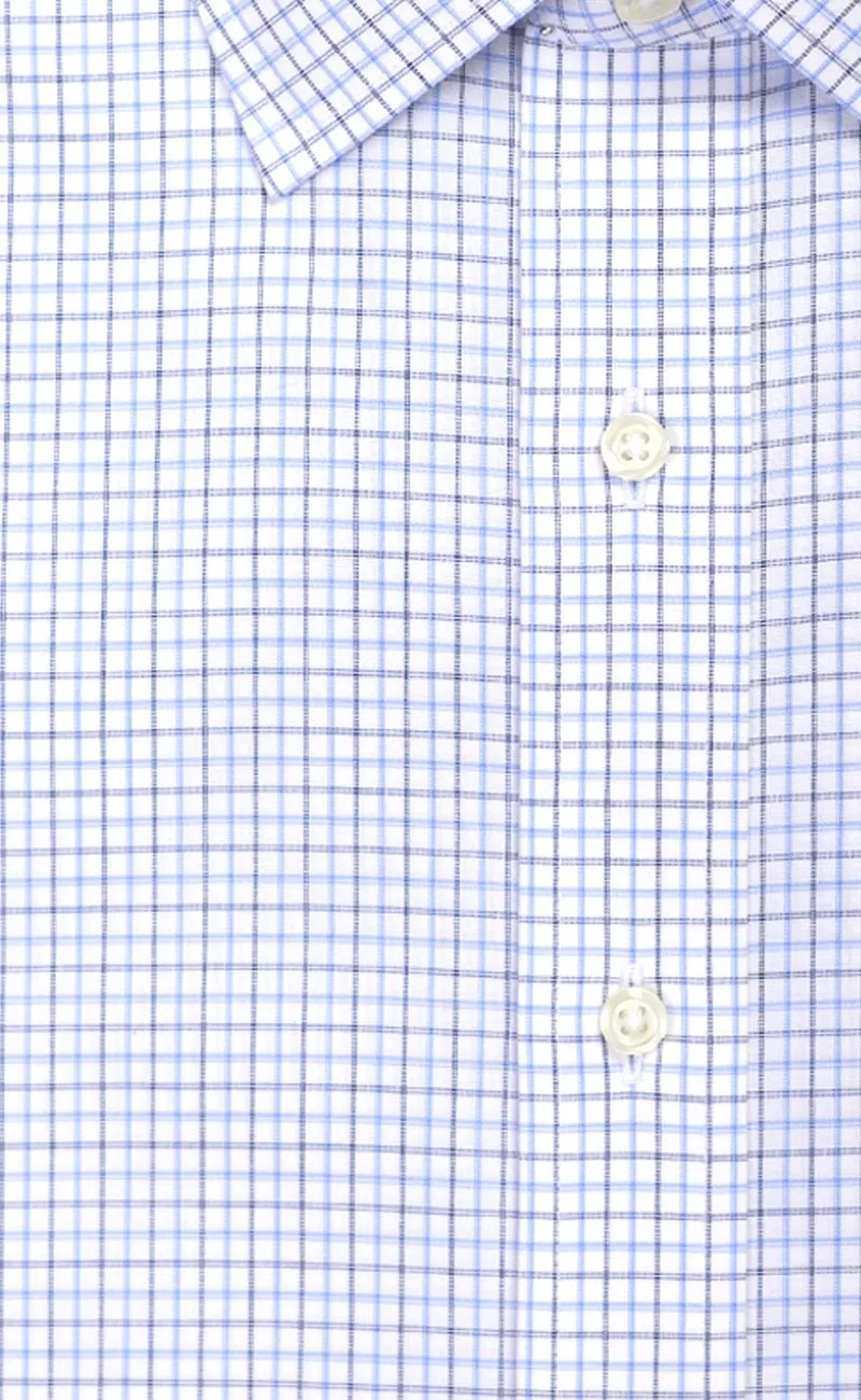 Classic Fit Blue / Navy Check Spread Collar  Supima® Cotton Non-Iron Broadcloth Dress Shirt (B/T)