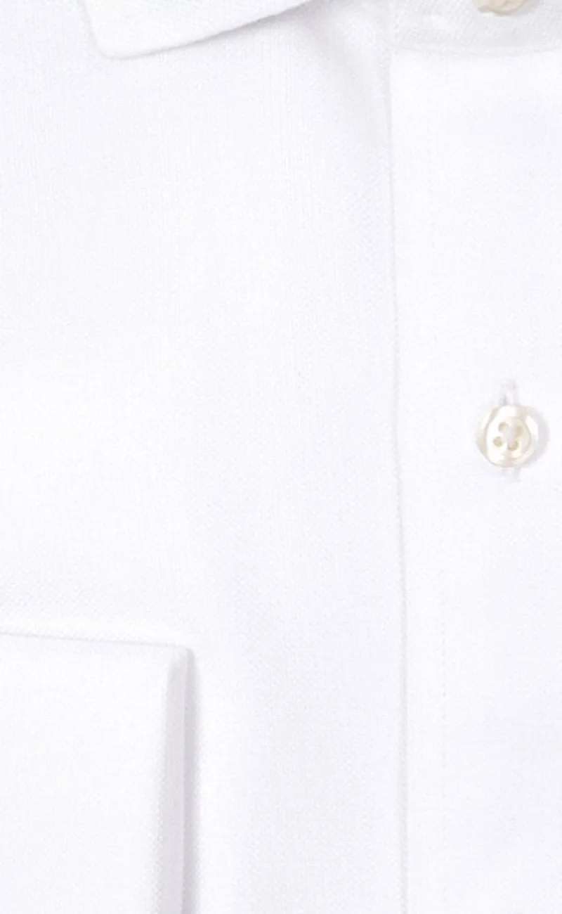 Classic Fit White English Spread Collar French Cuff Supima® Cotton Non-Iron Basketweave Dress Shirt (B/T)