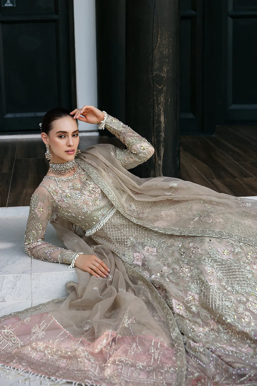 Classic Pink Embroidered Pakistani Wedding Dress in Pishwas Style