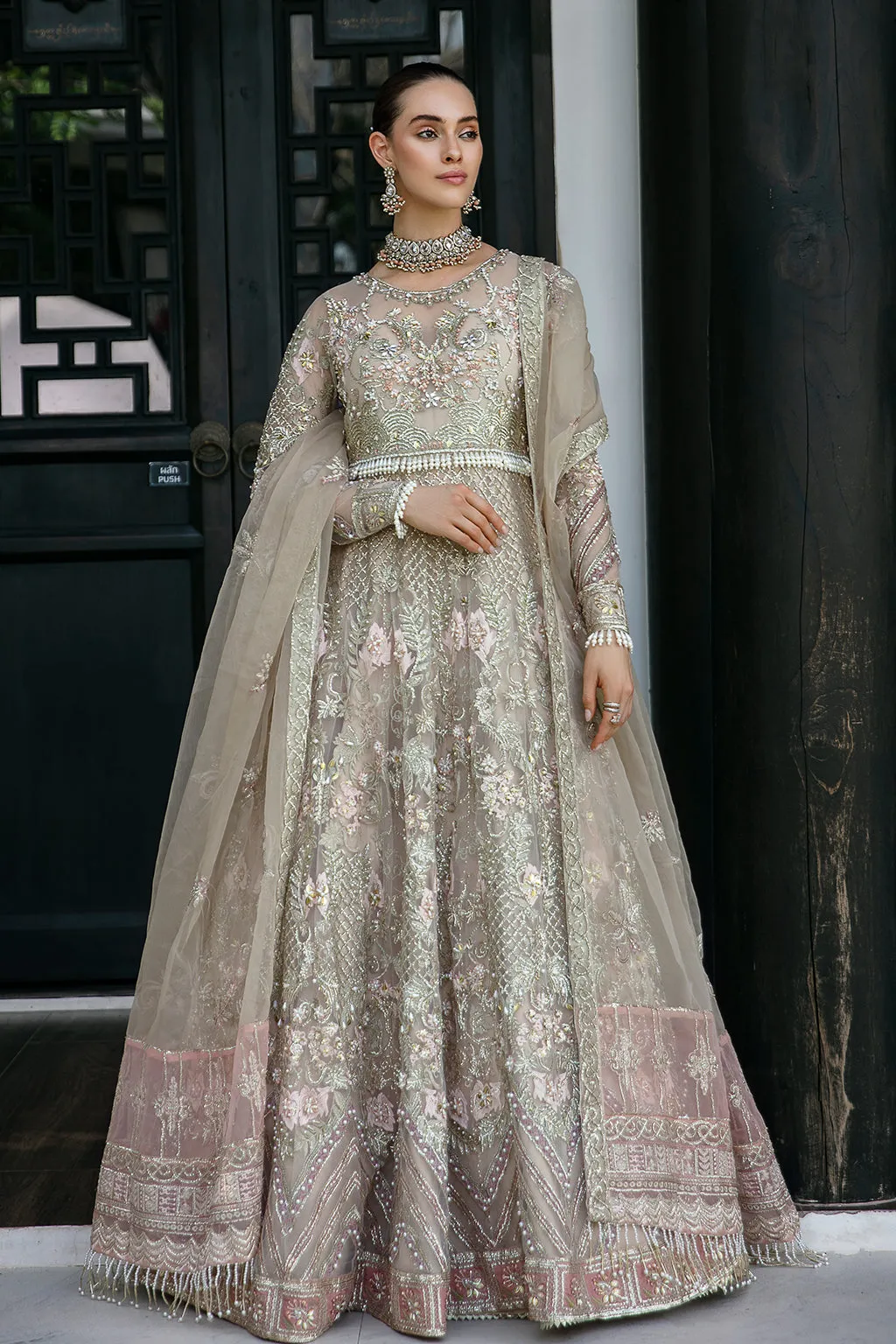 Classic Pink Embroidered Pakistani Wedding Dress in Pishwas Style