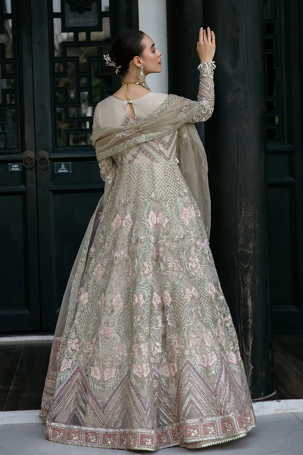 Classic Pink Embroidered Pakistani Wedding Dress in Pishwas Style