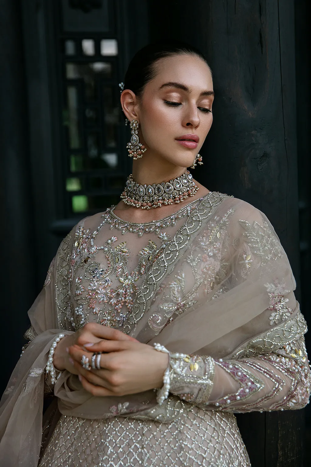Classic Pink Embroidered Pakistani Wedding Dress in Pishwas Style
