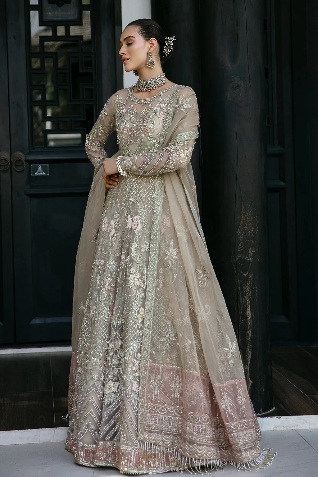 Classic Pink Embroidered Pakistani Wedding Dress in Pishwas Style