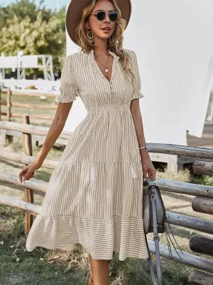 COASTAL BELLE | RUFFLE V-NECK DRESS