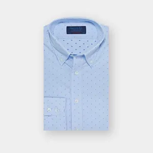Contemporary Fit, Button Down Collar, 2 Button Cuff Shirt In Light Blue With Small Navy Cubes