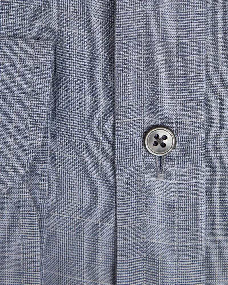 Contemporary Fit, Cut-away Collar, 2 Button Cuff Shirt in a Blue & White Check Twill Cotton