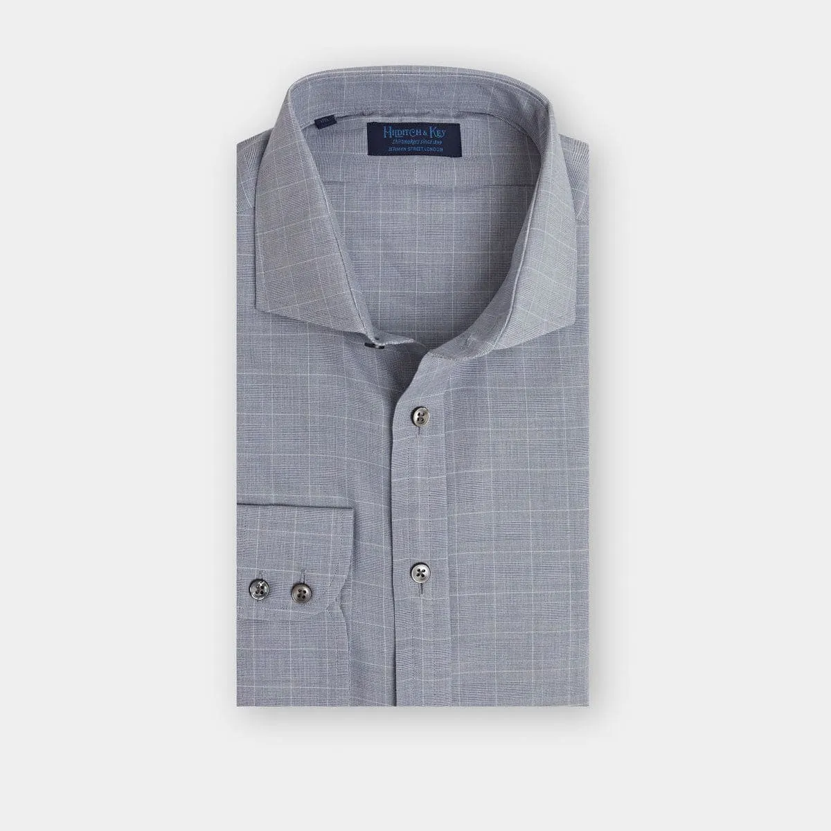 Contemporary Fit, Cut-away Collar, 2 Button Cuff Shirt in a Blue & White Check Twill Cotton