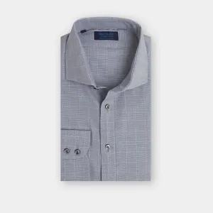 Contemporary Fit, Cut-away Collar, 2 Button Cuff Shirt in a Blue & White Check Twill Cotton