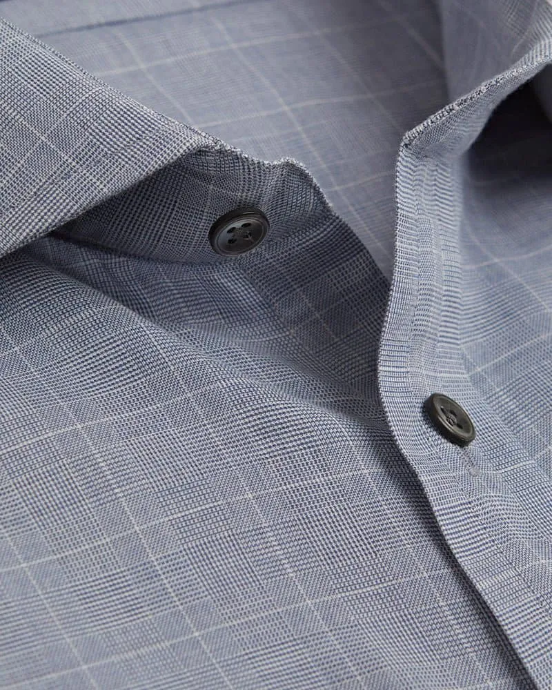 Contemporary Fit, Cut-away Collar, 2 Button Cuff Shirt in a Blue & White Check Twill Cotton