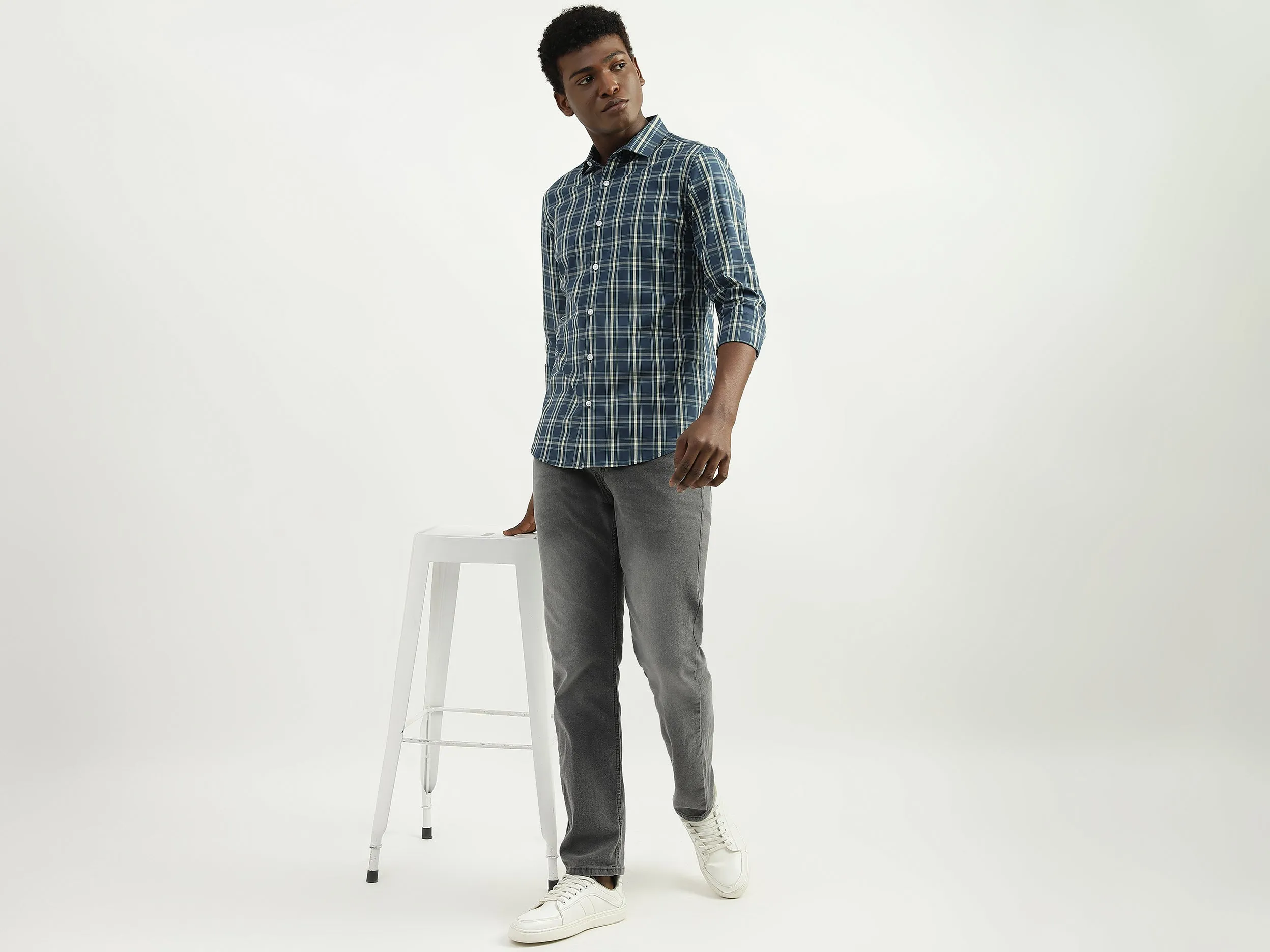 Cotton Checked Cutaway Collar Mens Shirts